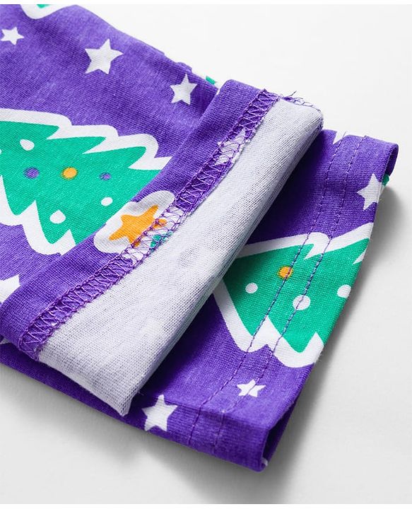 Babyhug Cotton Knit Full Sleeves Co-ords Night Suit with Christmas Print - Purple