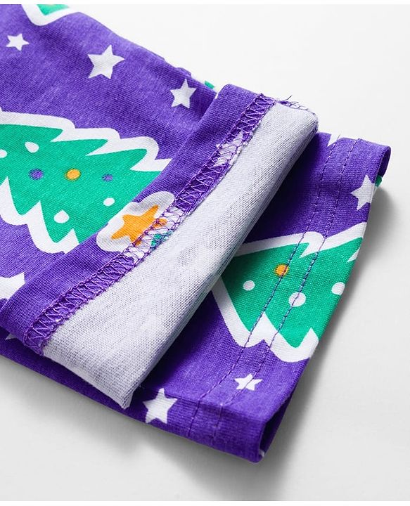 Babyhug Cotton Knit Full Sleeves Co-ords Night Suit with Christmas Print - Purple