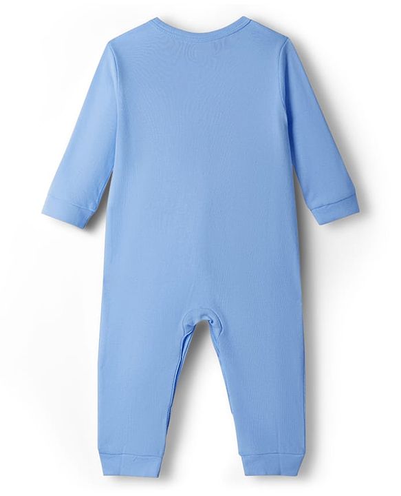 Babyhug 100% Cotton Knit Full Sleeves Solid Color Romper - Light Blue
