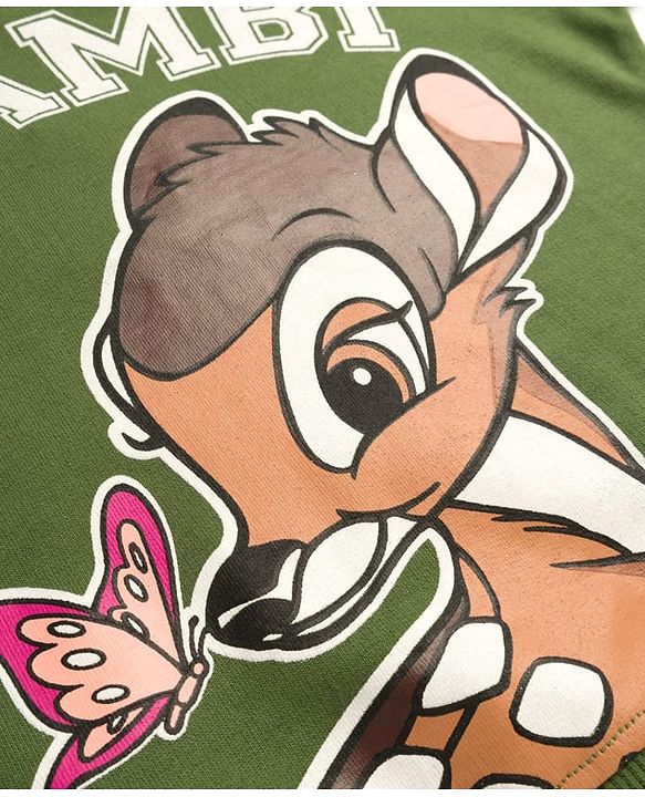 Babyhug Disney Terry Knit Drop Shoulder Full Sleeves Sweatshirt With Bambi Graphics - Green