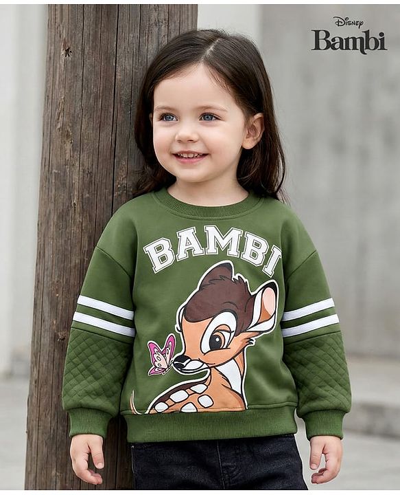 Babyhug Disney Terry Knit Drop Shoulder Full Sleeves Sweatshirt With Bambi Graphics - Green