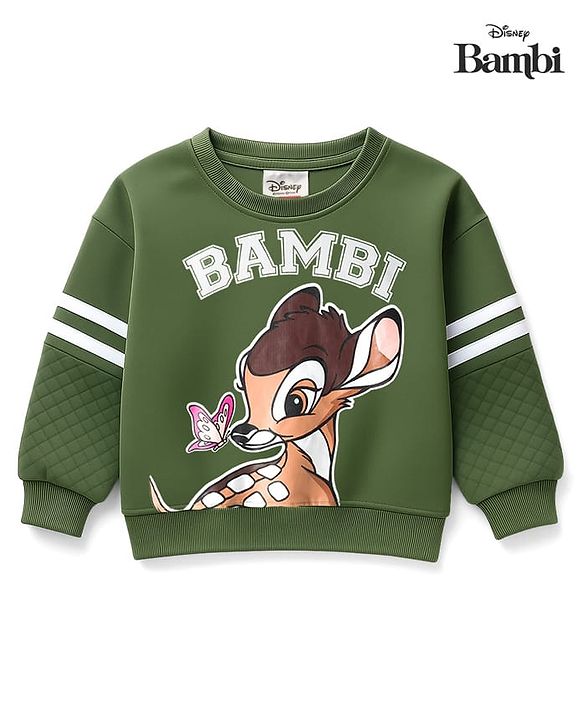 Babyhug Disney Terry Knit Drop Shoulder Full Sleeves Sweatshirt With Bambi Graphics - Green