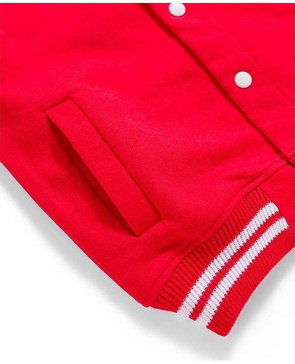 Babyhug Disney Terry Knit Full Sleeves Bomber Jacket with Mickey Mouse Badge Detailing - Red