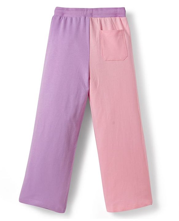 Pine Kids Disney Terry Knit Full Sleeves Hooded T-Shirt and Lounge Pant Set with Minnie Mouse and Friends Graphics - Pink & Purple