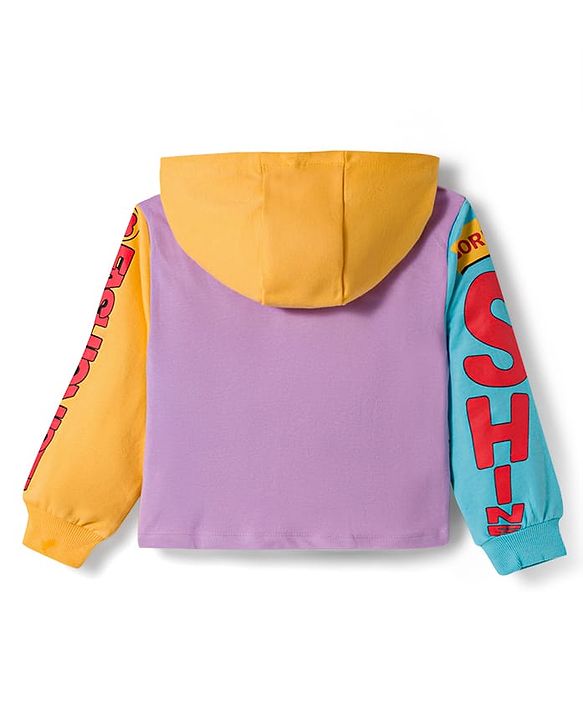 Pine Kids Disney Terry Knit Full Sleeves Hooded T-Shirt and Lounge Pant Set with Minnie Mouse and Friends Graphics - Pink & Purple