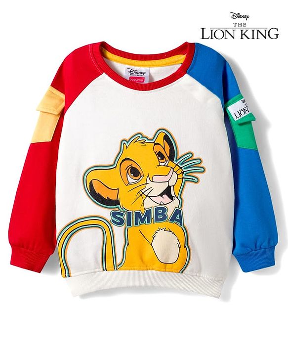 Babyhug Disney Terry Knit Full Raglan Sleeves Sweatshirt With Lion King Graphics - Multicolor