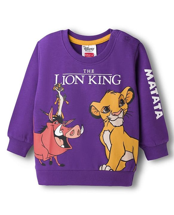 Babyhug Disney Terry Knit Full Sleeves Sweatshirt With Lion King Graphics - Lavender