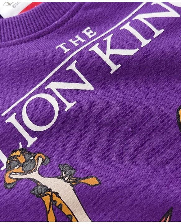 Babyhug Disney Terry Knit Full Sleeves Sweatshirt With Lion King Graphics - Lavender