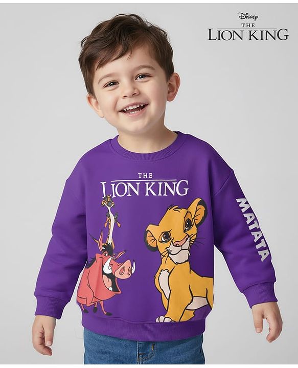 Babyhug Disney Terry Knit Full Sleeves Sweatshirt With Lion King Graphics - Lavender