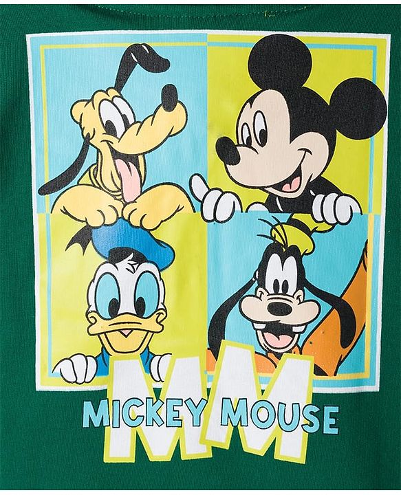 Babyhug Disney Terry Knit Full Sleeves Hooded Sweatjacket With Mickey Mouse Graphics & 3D Applique - Green