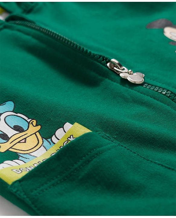 Babyhug Disney Terry Knit Full Sleeves Hooded Sweatjacket With Mickey Mouse Graphics & 3D Applique - Green