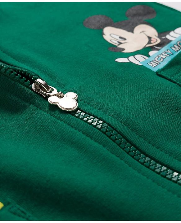 Babyhug Disney Terry Knit Full Sleeves Hooded Sweatjacket With Mickey Mouse Graphics & 3D Applique - Green