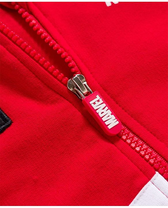 Babyhug Marvel Terry Knit Full Sleeves Hooded Sweatjacket with Spider-Man Graphics and Badge Detailing - Red & White