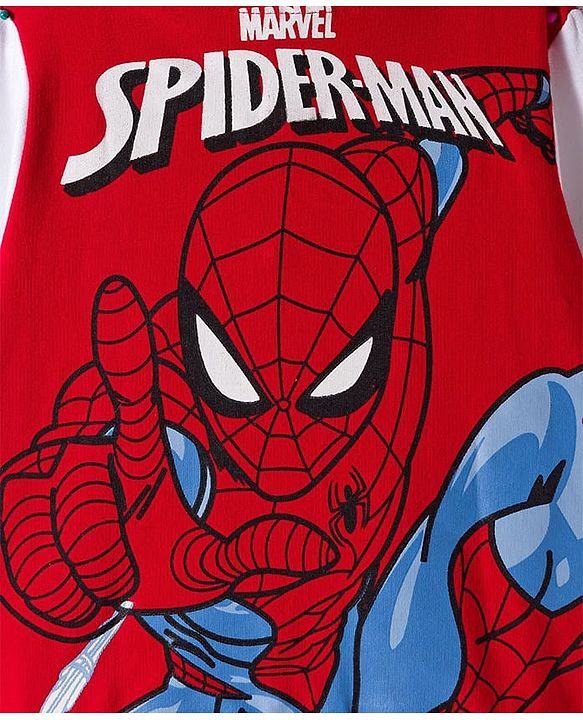 Babyhug Marvel Terry Knit Full Sleeves Hooded Sweatjacket with Spider-Man Graphics and Badge Detailing - Red & White
