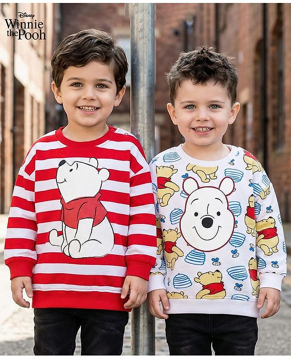 Babyhug Disney Terry Knit Full Sleeves Sweatshirts With Winnie The Pooh Graphics Pack of 2 - Red & White