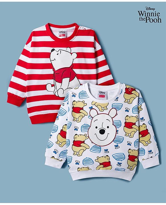 Babyhug Disney Terry Knit Full Sleeves Sweatshirts With Winnie The Pooh Graphics Pack of 2 - Red & White