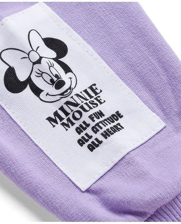 Babyhug Disney Terry Knit Full Sleeves Sweatshirt with Minnie Mouse Graphic & Bow Applique - Lavender