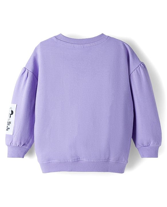 Babyhug Disney Terry Knit Full Sleeves Sweatshirt with Minnie Mouse Graphic & Bow Applique - Lavender