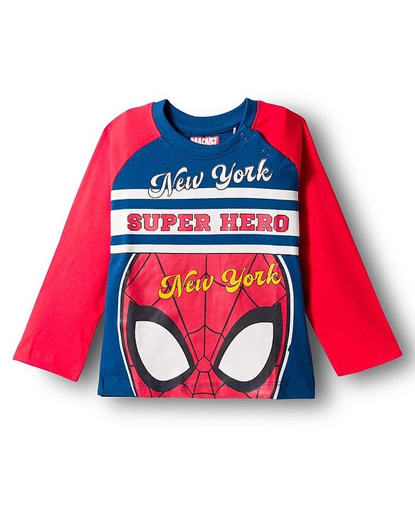 Babyhug Marvel Single Jersey Knit Full Raglan Sleeves Night Suit With Spider Man Graphics - Red & Blue