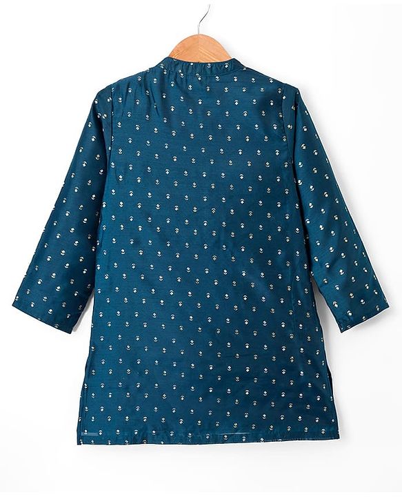 Babyhug Rayon Woven Full Sleeves Kurta With Floral Print - Teal Blue