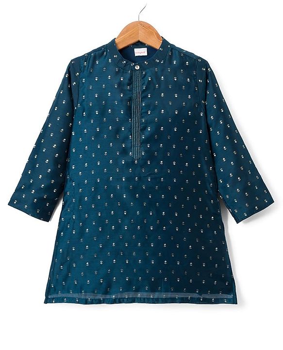 Babyhug Rayon Woven Full Sleeves Kurta With Floral Print - Teal Blue