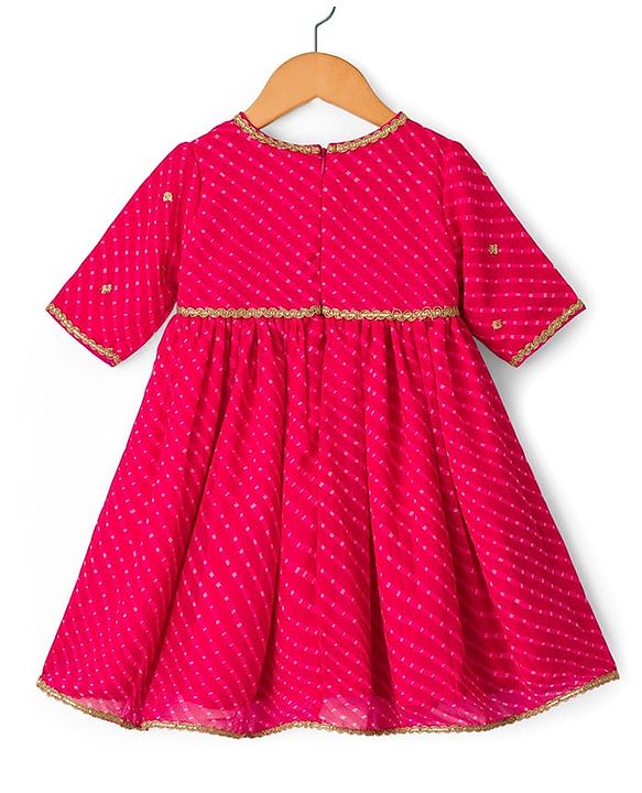 Babyhug Georgette Woven Three Fourth Sleeves Kurta Gharara & Dupatta Set With Sequin Detailing - Fuschia
