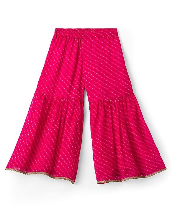 Babyhug Georgette Woven Three Fourth Sleeves Kurta Gharara & Dupatta Set With Sequin Detailing - Fuschia