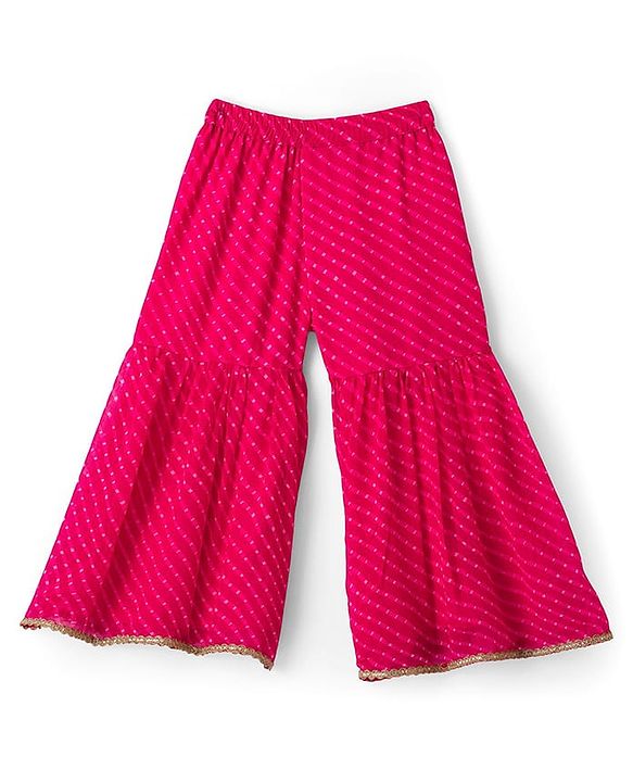Babyhug Georgette Woven Three Fourth Sleeves Kurta Gharara & Dupatta Set With Sequin Detailing - Fuschia