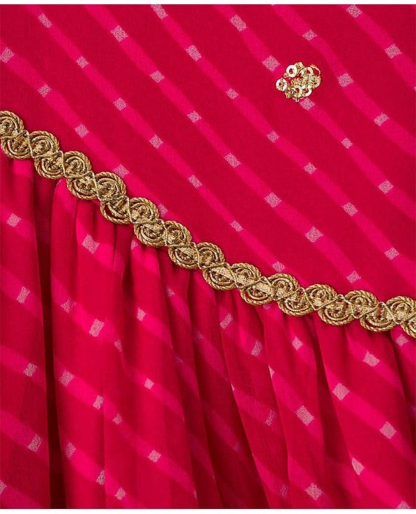 Babyhug Georgette Woven Three Fourth Sleeves Kurta Gharara & Dupatta Set With Sequin Detailing - Fuschia