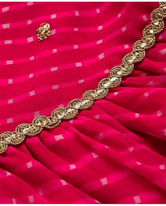 Babyhug Georgette Woven Three Fourth Sleeves Kurta Gharara & Dupatta Set With Sequin Detailing - Fuschia