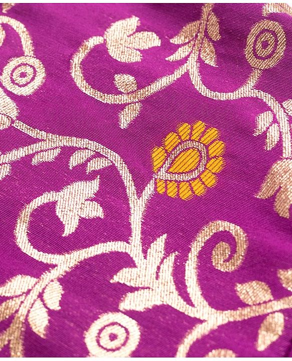 Pine Kids Woven Half Sleeves Shrug & Ethnic Gown with Floral Foil Print - Purple & Mustard