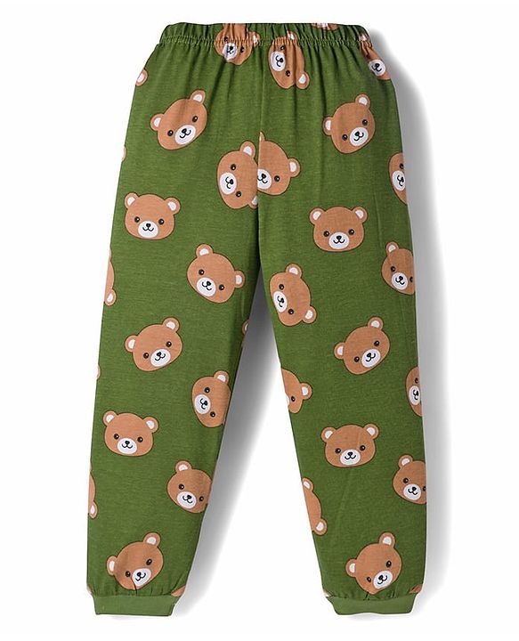 Babyhug Cotton Knit Full Sleeves Co-ords Night Suit With Animal Print - Green