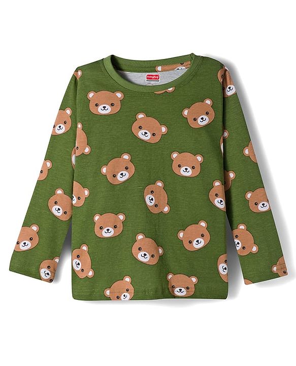 Babyhug Cotton Knit Full Sleeves Co-ords Night Suit With Animal Print - Green