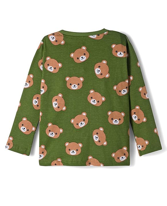 Babyhug Cotton Knit Full Sleeves Co-ords Night Suit With Animal Print - Green