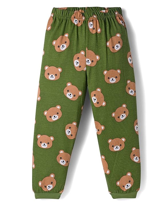Babyhug Cotton Knit Full Sleeves Co-ords Night Suit With Animal Print - Green