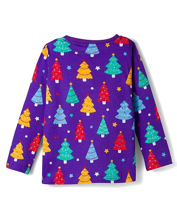 Babyhug Cotton Knit Full Sleeves Co-ords Night Suit With Tree Print - Purple