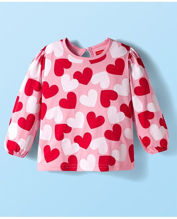 Babyhug 100% Cotton Knit Full Sleeves T-Shirts with Text Apple & Heart Print Pack of 3 - White Pink & Red