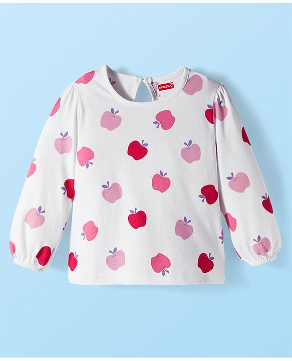 Babyhug 100% Cotton Knit Full Sleeves T-Shirts with Text Apple & Heart Print Pack of 3 - White Pink & Red