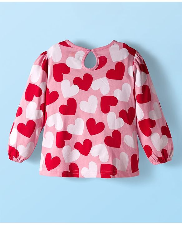 Babyhug 100% Cotton Knit Full Sleeves T-Shirts with Text Apple & Heart Print Pack of 3 - White Pink & Red