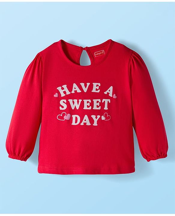 Babyhug 100% Cotton Knit Full Sleeves T-Shirts with Text Apple & Heart Print Pack of 3 - White Pink & Red