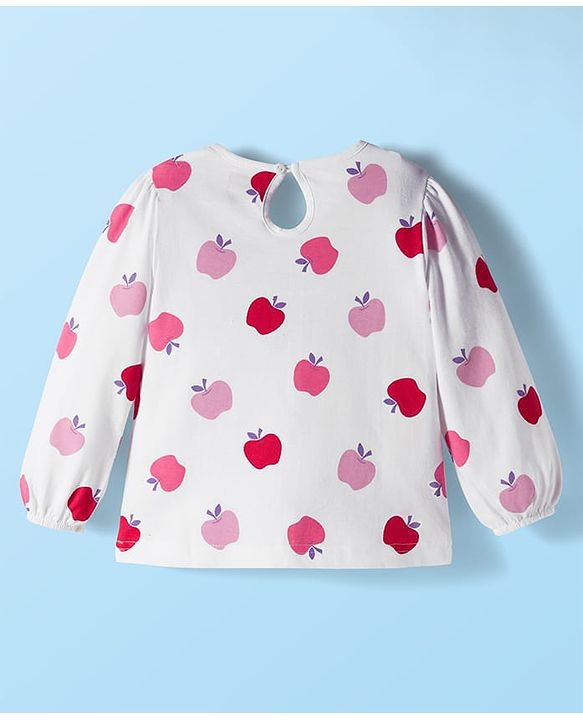 Babyhug 100% Cotton Knit Full Sleeves T-Shirts with Text Apple & Heart Print Pack of 3 - White Pink & Red