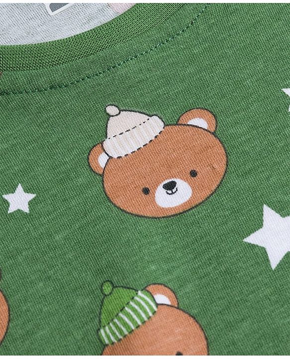 Babyhug Cotton Knit Full Sleeves Co-ords Night Suit With Animal Print - Green