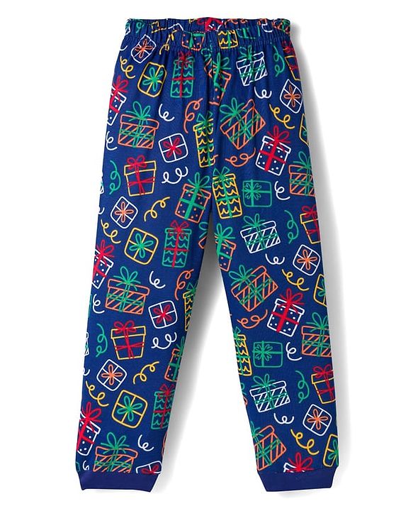 Babyhug Cotton Knit Full Sleeves Co-ords Night Suit With Gift Box Print - Blue