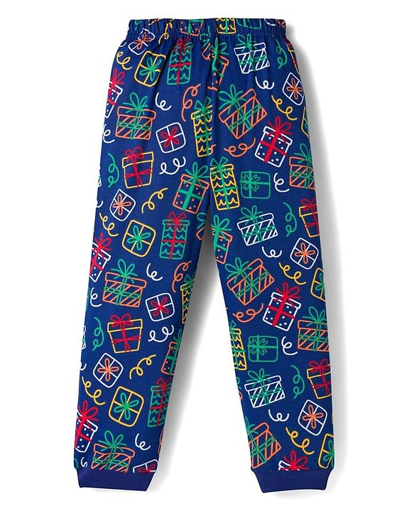 Babyhug Cotton Knit Full Sleeves Co-ords Night Suit With Gift Box Print - Blue