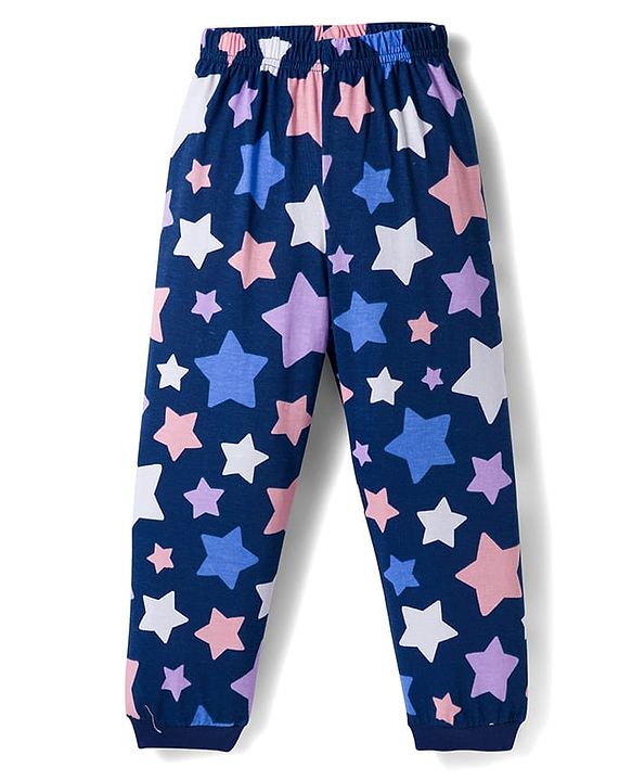 Babyhug Cotton Knit Full Sleeves Co-ords Night Suit With Star Print - Blue