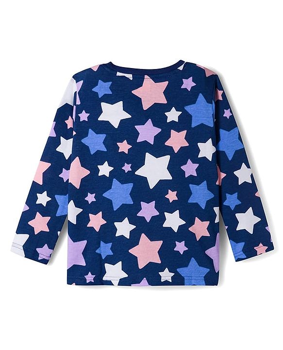 Babyhug Cotton Knit Full Sleeves Co-ords Night Suit With Star Print - Blue