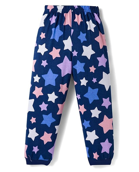 Babyhug Cotton Knit Full Sleeves Co-ords Night Suit With Star Print - Blue