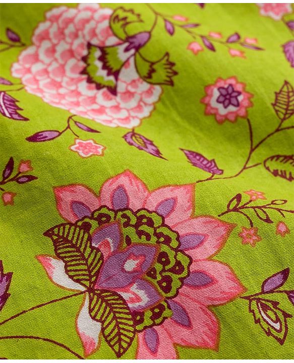 Pine Kids Cotton Woven Full Sleeves Kurta Pajama Set with Floral Print - Limegreen
