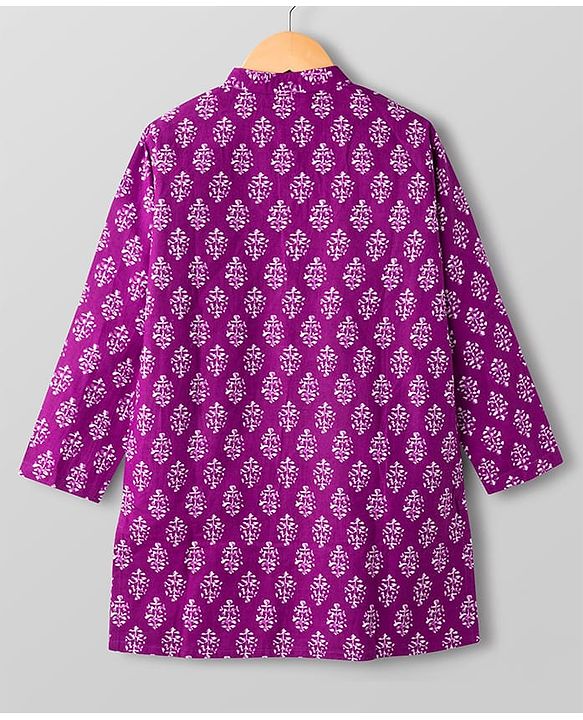 Pine Kids Cotton Woven Full Sleeves Kurta Pajama Set With Floral Print - Purple
