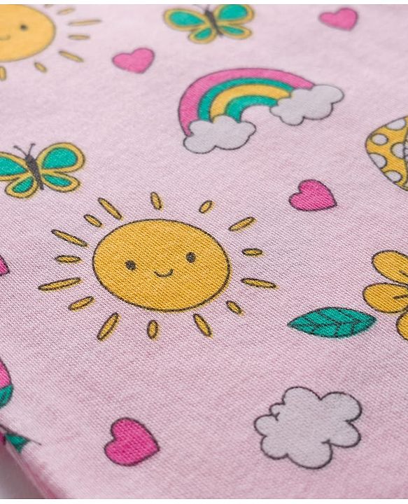 Babyhug Cotton Knit Full Sleeves Footed Sleepsuit With Floral Print - Light Pink